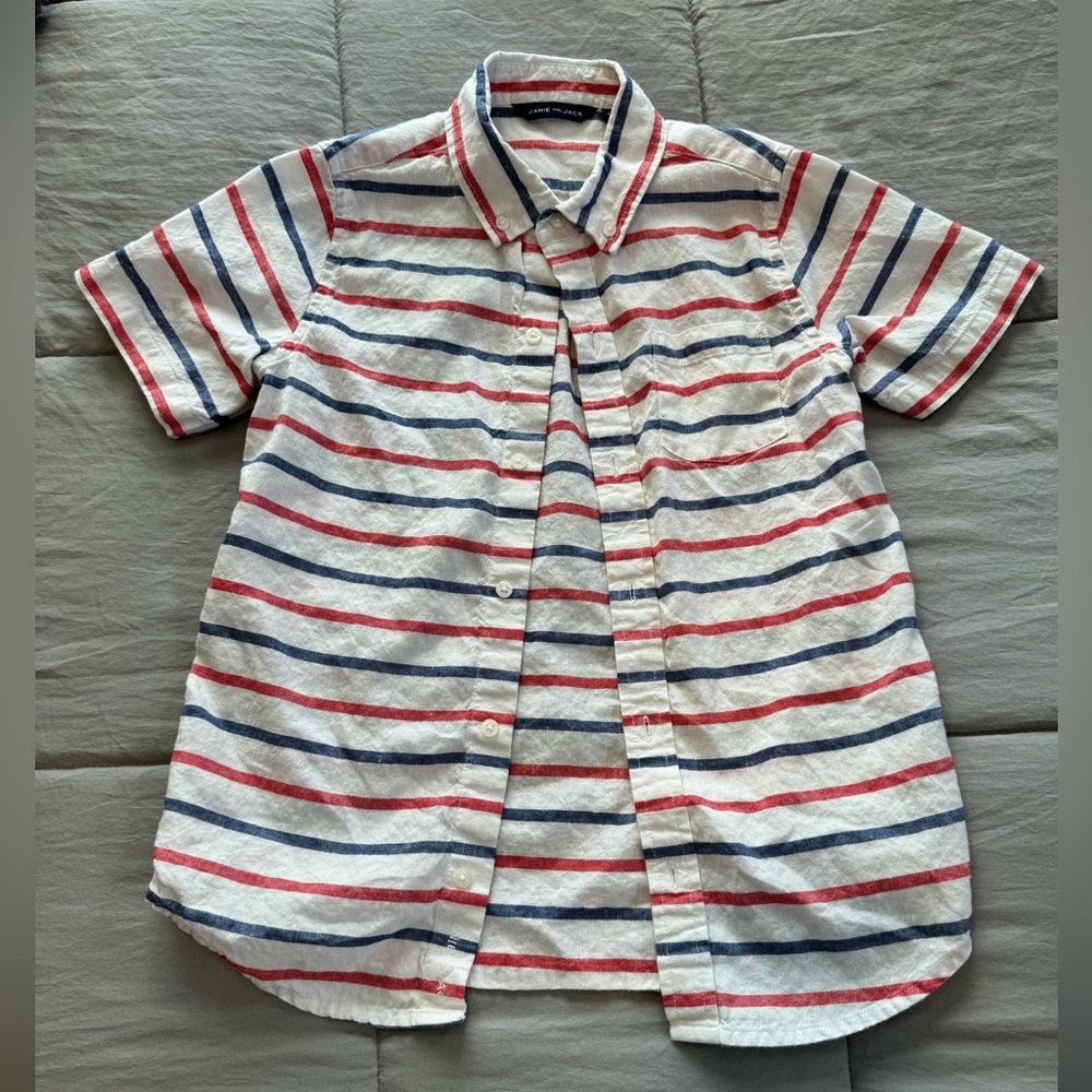 Janie And Jack Striped Linen Button-down Boys Shirt - SZ 8
